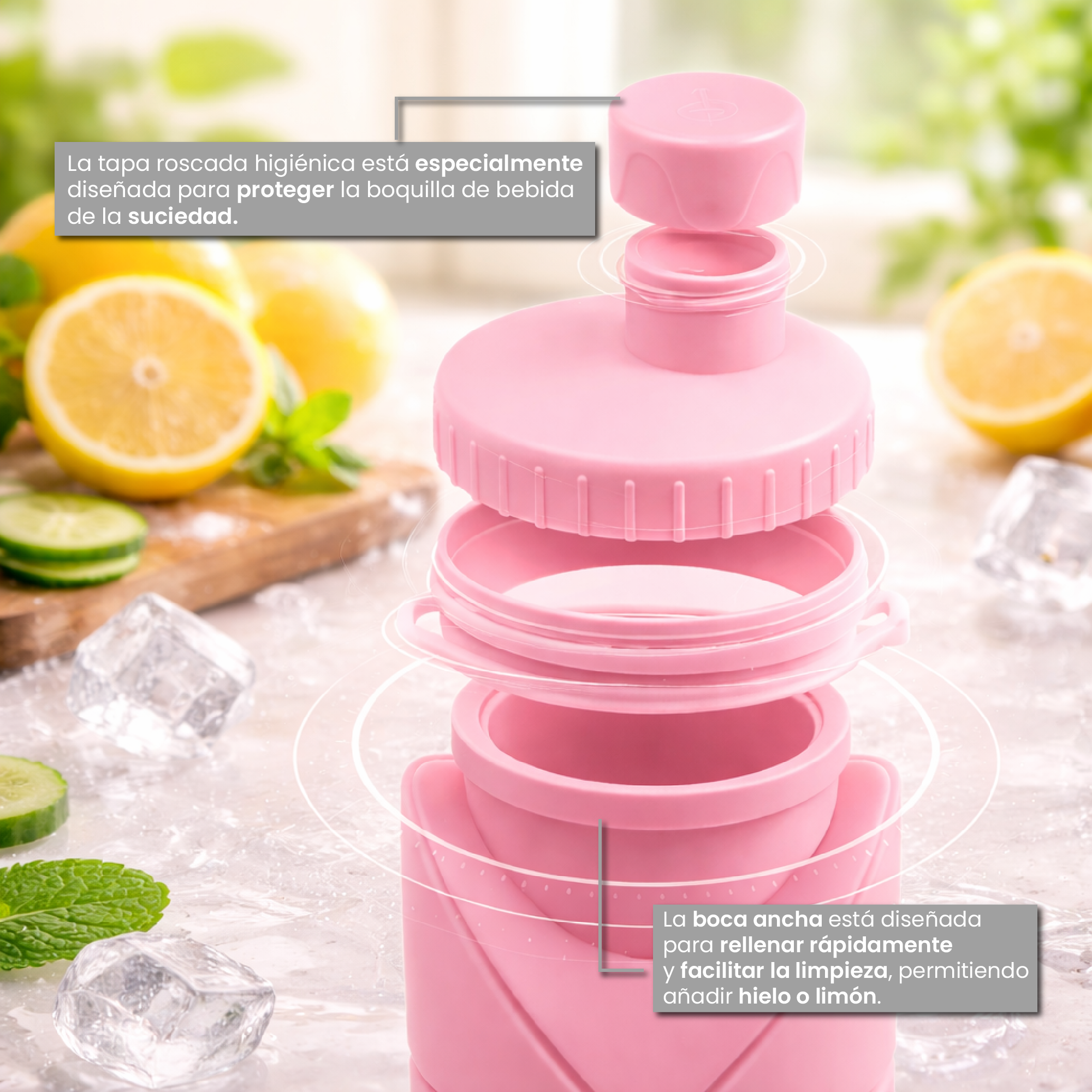 Vista 3 de Botella Plegable Silicona Agua Portatil - COLOR: VERDE